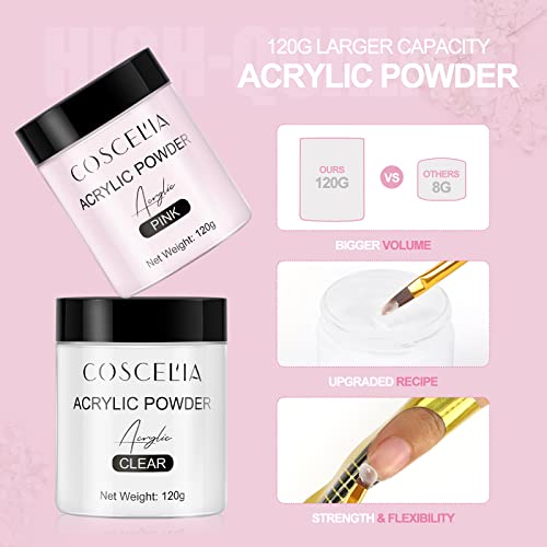 COSCELIA Uñas Arte Polvo Transparente y Rosa 120g Polvo de Uñas Arte Polvo Cristal Decoración de Manicura