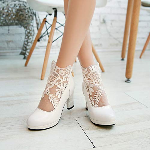 CosyFever Botines & Tobillo Botas Chunky Alto conPlataforma Sexy Confort DC60 para Mujeres Blanco - 35 EU