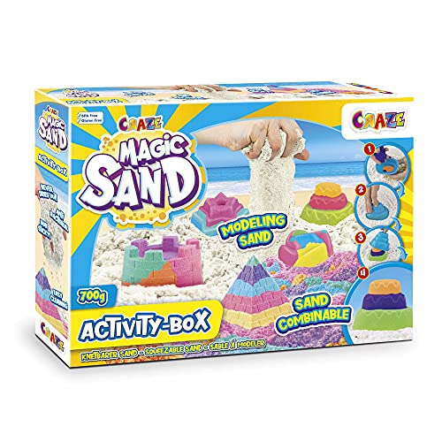 CRAZE MAGIC SAND Cofre de Arena Mágica Niños, Caja de actividades 700g con accesorios arena cinetica sin gluten 32343