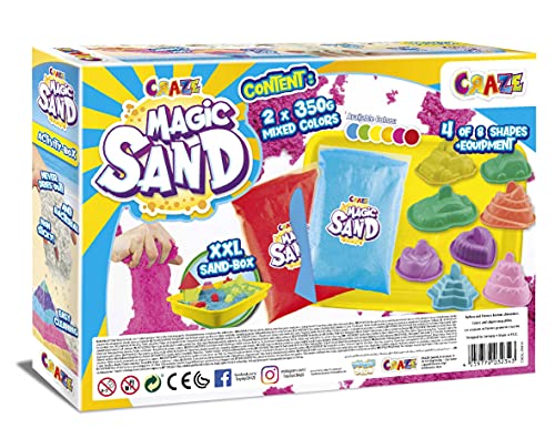 CRAZE MAGIC SAND Cofre de Arena Mágica Niños, Caja de actividades 700g con accesorios arena cinetica sin gluten 32343