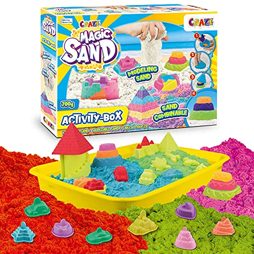 CRAZE MAGIC SAND Cofre de Arena Mágica Niños, Caja de actividades 700g con accesorios arena cinetica sin gluten 32343