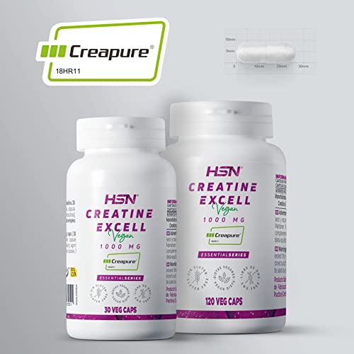 Creatina Creapure en Cápsulas de HSN | Creatina Excell 1000 mg 100% Creapure | Sello de Calidad Garantizada | Monohidrato de Creatina Micronizada | No-GMO, Vegano, Sin Gluten