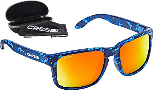 Cressi Blaze Sunglasses Gafas de Sol HTC polarizadas y repelentes al Agua, Adultos Unisex, Camouflage Shark/Espejadas Lentes Naranja, Talla única