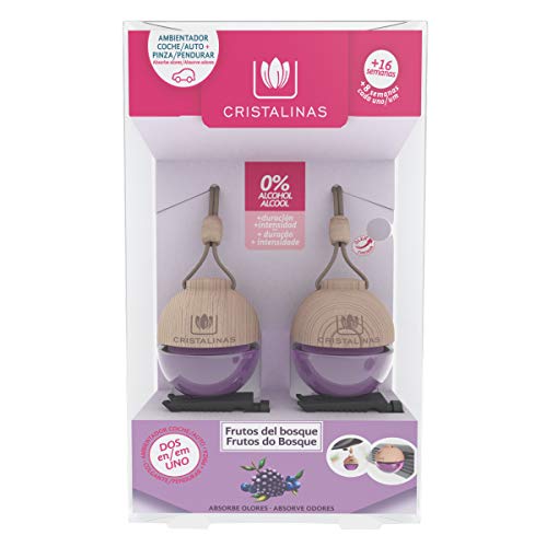 CRISTALINAS Pack de 2 Ambientadores de Coche – Absorbe los malos olores de tu vehículo con un agradable Aroma a Frutos del Bosque