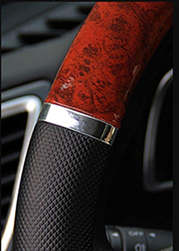 Cubierta del Volante del Coche Medio Lichi Patrón Crescent Madera Grano Universal 15 Pulgadas Estilo de Coche Madera Negro