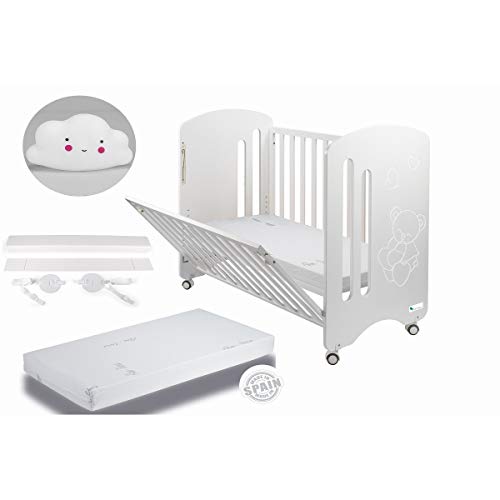 Cuna Lovely Premium Colecho con Colchón y REGALO Lámpara Nube Blanco