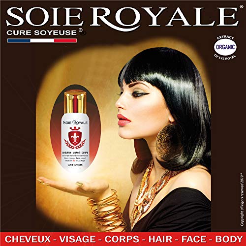 Cura Sedoso 66 ml Suero Extracto orgánico de flor de Lis Real Proteínas de seda Vitaminas E-F Nutre Hidrata Desenreda a todo tipo de cabello con brillo capilar intenso Alisa y suaviza la piel. Soie Royale® BIO Cure Soyeuse® Sin alcohol.