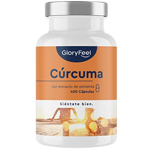 Cúrcuma Curcumina con Pimienta Negra (Piperina) - 400 Cápsulas Veganas (Suministro para 1+ año) - Máxima Potencia 700mg por Cápsula - Polvo de Turmeric Original de la India - Fabricado en Alemania