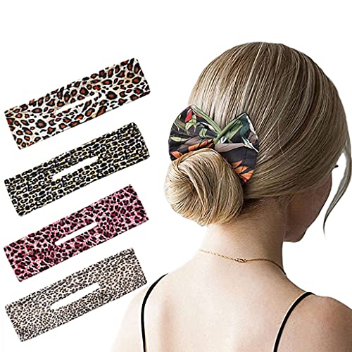 DAISHIAO Deft Bun para el cabello Estampado de leopardo Vintage DIY French Cloth Twist Bun Shaper Bandas de pelo de moda Accesorios para el cabello con clase