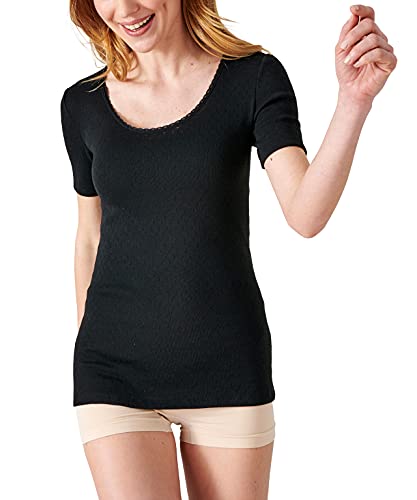 Damart Camiseta de Malla de fantasía de Manga Corta Ropa Interior, Negro, S Mujer