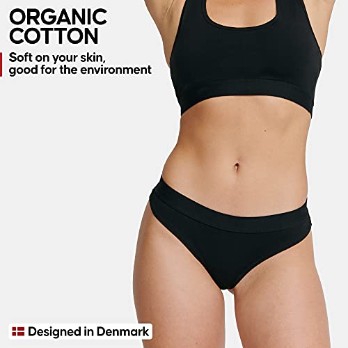 DANISH ENDURANCE Tanga Mujer en Algodón Orgánico Pack de 3 (Negro, Small)