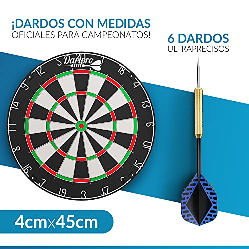 DartPro Diana con dardos - Diana de sisal autoreparable - Diana con hilos extrafinos - Juego de diana con 6 dardos profesionales