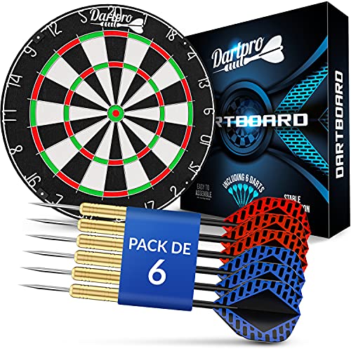 DartPro Diana con dardos - Diana de sisal autoreparable - Diana con hilos extrafinos - Juego de diana con 6 dardos profesionales