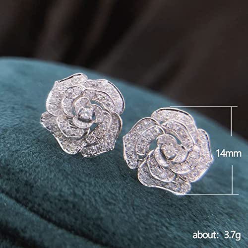 DASHANG Clásico Camelia Flor Stud Pendiente Delicado Accesorio De Mujer Uso Diario Fiesta Pendiente con Flor Blanca Joyería-Chapado En Plata,Cn