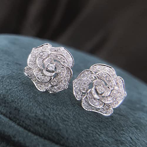 DASHANG Clásico Camelia Flor Stud Pendiente Delicado Accesorio De Mujer Uso Diario Fiesta Pendiente con Flor Blanca Joyería-Chapado En Plata,Cn