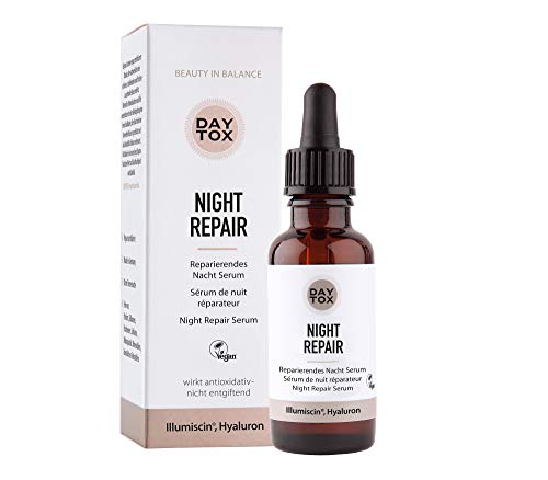 Daytox – Night Repair Serum – Fluido de noche antiedad reparador con ácido hialurónico – vegano, sin colorantes, sin silicona y sin parabenos – 1 x 30 ml