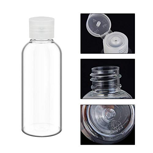 DECARETA 12 PCS Botellas de Viaje(50 ML) +1 Mini Embudos,Botellas Cosméticas-Anti-Fugas Portátiles y Reutilizables para Champú/Crema/Gel,Botes Transparentes Adecuadas a Viajes de Negocios,Campamentos