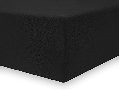 DecoKing 80x200-90x200 cm Sábana Bajera Ajustable 100% Algodón Jersey Negro Amber Collection