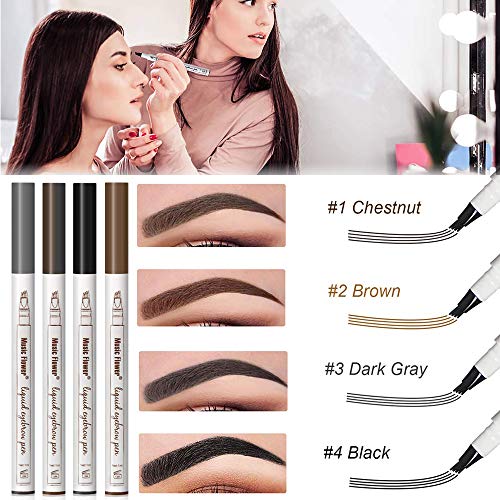 Delineador de Cejas, Lápiz de Tatuaje para Cejas, Líquido Pluma de la Ceja, Eyebrow Tattoo Pen, Eyebrow Pencil Larga Duración, Impermeable, Aspecto Natural (Gris oscuro)