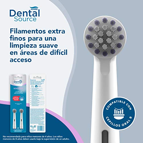 Dental Source SENSITIVE - Cabezales de recambio para Oral-B cepillo de dientes eléctrico - Para dientes y encías más sensibles - Compatible con brackets o implantes dentales - Pack de 2