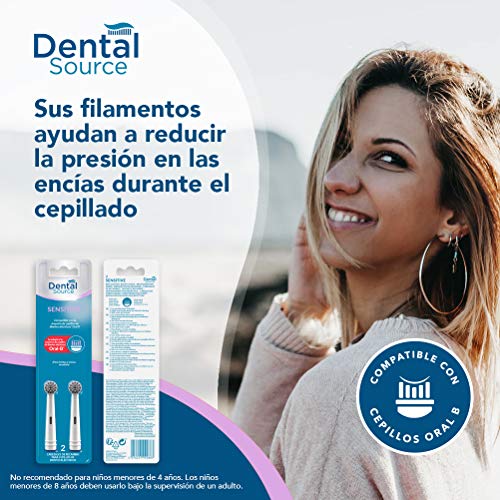 Dental Source SENSITIVE - Cabezales de recambio para Oral-B cepillo de dientes eléctrico - Para dientes y encías más sensibles - Compatible con brackets o implantes dentales - Pack de 2