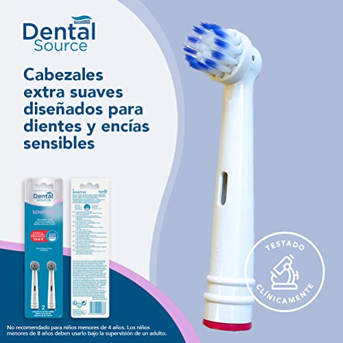 Dental Source SENSITIVE - Cabezales de recambio para Oral-B cepillo de dientes eléctrico - Para dientes y encías más sensibles - Compatible con brackets o implantes dentales - Pack de 2