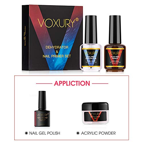 Deshidratador y Primer Uñas Gel UV, VOXURY Deshidratada y Primer sin Acido para Esmaltes Semipermanentes de Uñas en Polvo Acrílico y Gel Acrilicas 2*15ml (01)