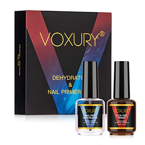 Deshidratador y Primer Uñas Gel UV, VOXURY Deshidratada y Primer sin Acido para Esmaltes Semipermanentes de Uñas en Polvo Acrílico y Gel Acrilicas 2*15ml (01)