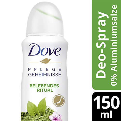 Desodorante Dove en spray para el cuidado de los rituales rituales y el té verde y el aroma de flores de cerezo 0%, 6 unidades (150 ml).