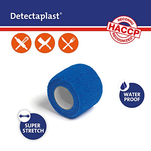 Detectaplast Tirita inteligente impermeable, tirita autoadhesiva para heridas y esguinces, rollo de esparadrapo estéril para manipulación de alimentos, 2,5 cm x 4,5 m, 3uds.