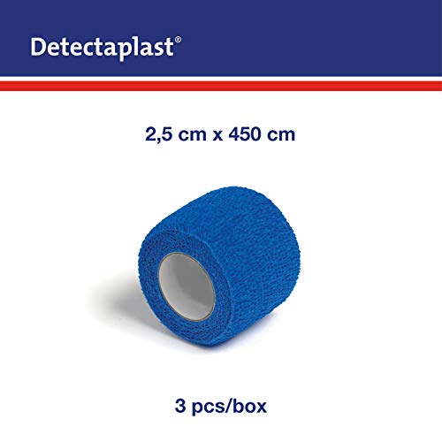 Detectaplast Tirita inteligente impermeable, tirita autoadhesiva para heridas y esguinces, rollo de esparadrapo estéril para manipulación de alimentos, 2,5 cm x 4,5 m, 3uds.