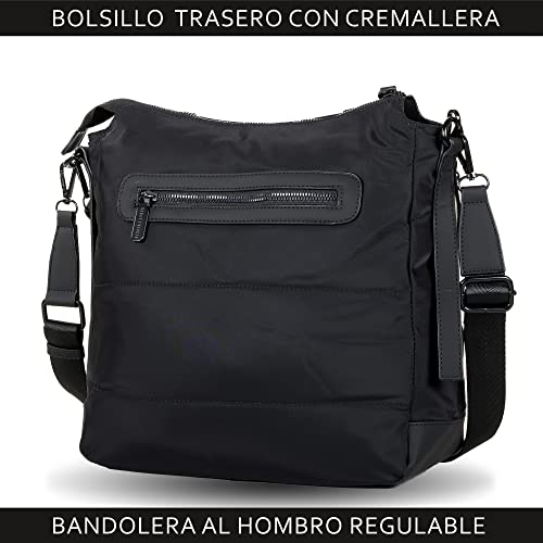 Devota Lomba. Bolso Bandolera Mujer Bolsos de Hombro Mujer. Bolso Calidad. Cremallera. Idea Regalo. Bolsos para Diario. 32 x 32 x 12 cm. Plex 227912_01. Color Negro