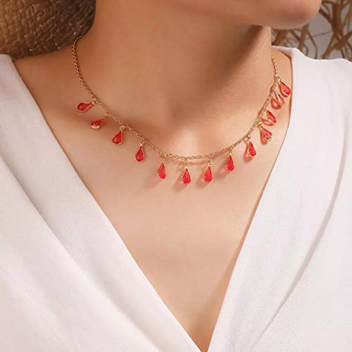 DHZZDIC Collar de Mujer Mejores Amigas Collares Gold Red Color Chain Choker Necklaces For Women Bohemian Water Drop Tassel Party Jewelry Gift Regalos Mujer San Valentin