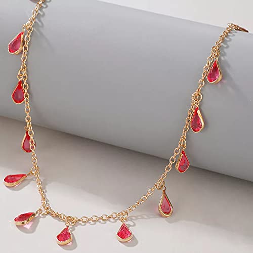 DHZZDIC Collar de Mujer Mejores Amigas Collares Gold Red Color Chain Choker Necklaces For Women Bohemian Water Drop Tassel Party Jewelry Gift Regalos Mujer San Valentin