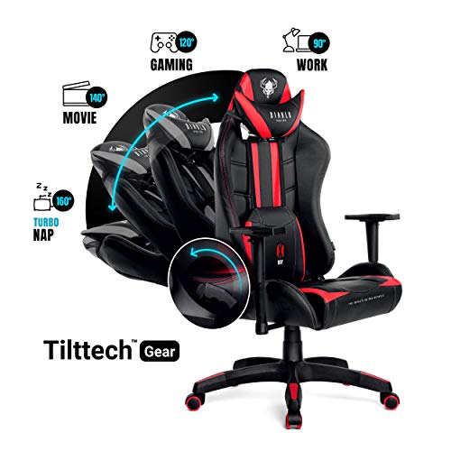 Diablo X-Ray Gaming Silla de Oficina Silla Gamer Apoyabrazos 4D Diseño Ergonomico HQ Cuero Sintético Perforación Función de Inclinación Soporta Hasta 150 kg negro-rojo Normal (L)