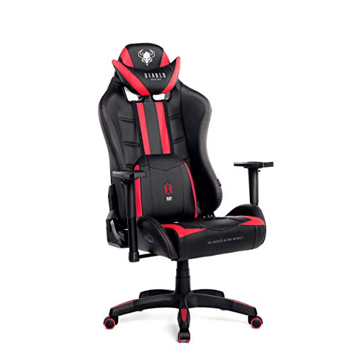 Diablo X-Ray Gaming Silla de Oficina Silla Gamer Apoyabrazos 4D Diseño Ergonomico HQ Cuero Sintético Perforación Función de Inclinación Soporta Hasta 150 kg negro-rojo Normal (L)