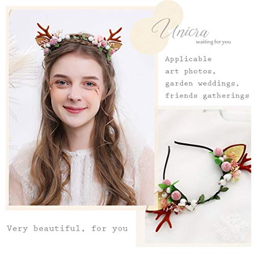 Diadema de Navidad Unicra Diadema de astas de flores Alce Ciervo Cuernos de animales Sombreros Pieza para el cabello Accesorios para el cabello de Halloween para mujeres y niñas