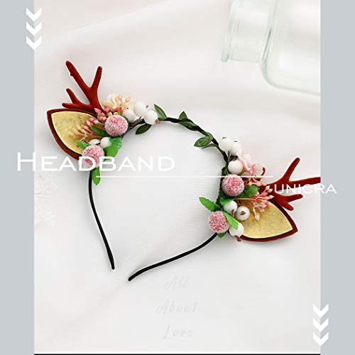 Diadema de Navidad Unicra Diadema de astas de flores Alce Ciervo Cuernos de animales Sombreros Pieza para el cabello Accesorios para el cabello de Halloween para mujeres y niñas