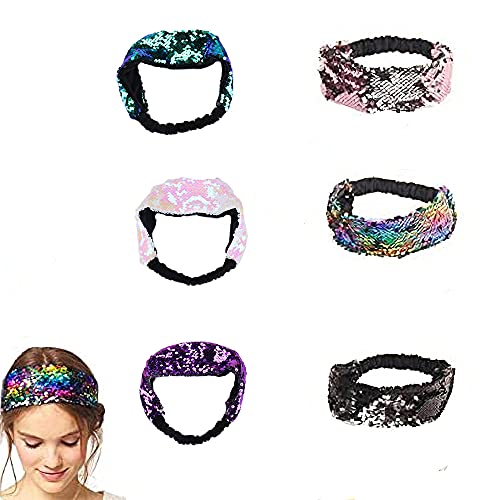 Diadema para Niñas, 6 Piezas Diademas Mujer, Diademas Elásticas para Niñas, Lentejuelas de Doble Cara Que Cambian de Color Diademas para Niños Niñas Adultas Decoran El Cabello.