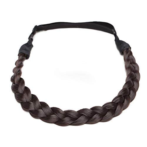 Diadema Trenzada Extensiones de cabello Platied Elastic Stretch Hair Band Trenzado Postizo Flequillo Cabello Sintético Se Ve Natural Pequeña Marron oscuro