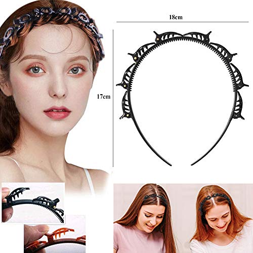 Diademas con Pinzas, 8 pcs Diadema para el pelo con pinzas, Doble Capa Horquilla de Peinado Diademas con Clips Bangs de Moda Diente Antideslizante Horquilla Trenza Cabeza Tejida para mujer