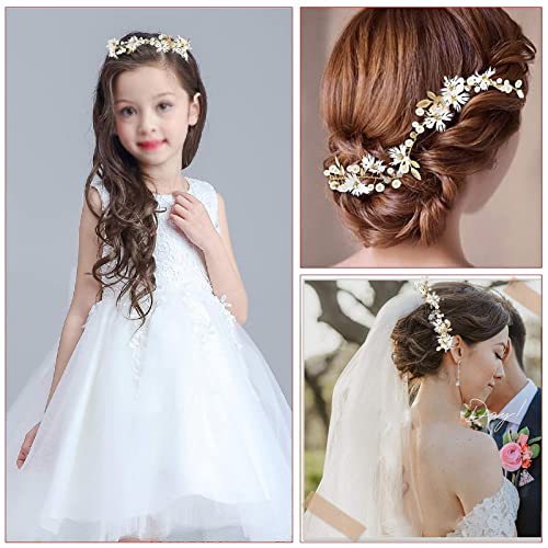 Diademas de Novia para el Pelo Rhinestone Alambre para el Cabello Accesorios para el Cabello de Boda Diadema de Perlas Doradas Diadema Nupcial con Diseño de para el Cabello de Novia de Boda