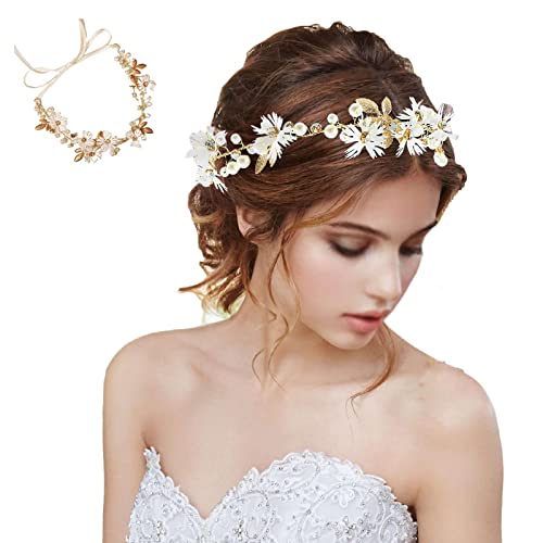 Diademas de Novia para el Pelo Rhinestone Alambre para el Cabello Accesorios para el Cabello de Boda Diadema de Perlas Doradas Diadema Nupcial con Diseño de para el Cabello de Novia de Boda