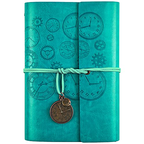 Diario de escritura de cuero, cuaderno recargable con páginas forradas Vintage Travelers Notebook, regalo para hombres y mujeres 18,5 x 13 cm (A6, azul)