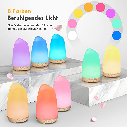 Difusor de aceites esenciales, 150 ml, mini difusor de aromaterapia, con 8 luces de colores, modo de sueño, 21 dB, súper silencioso, sin BPA, difusor de aroma para el hogar (amarillo)