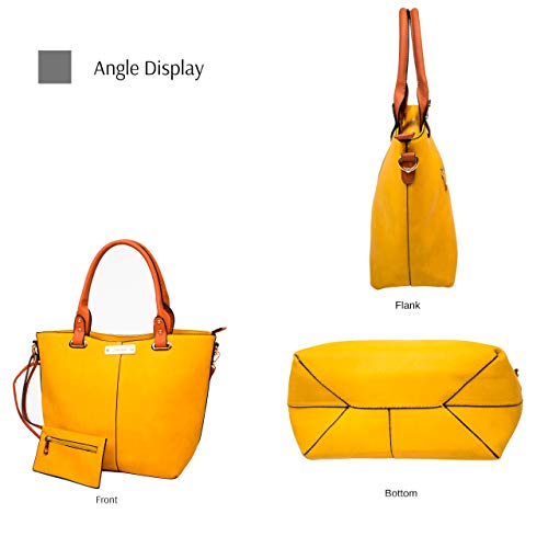 Dinamyta Bolsos de Mujer, Bolso Piel Mujer, Bolsos color Camel,Rosa, Bolsos de Hombro, Bolso Shopper Mujer, Bolso Tendencia Mujer (Amarillo)