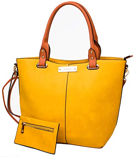 Dinamyta Bolsos de Mujer, Bolso Piel Mujer, Bolsos color Camel,Rosa, Bolsos de Hombro, Bolso Shopper Mujer, Bolso Tendencia Mujer (Amarillo)