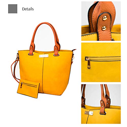 Dinamyta Bolsos de Mujer, Bolso Piel Mujer, Bolsos color Camel,Rosa, Bolsos de Hombro, Bolso Shopper Mujer, Bolso Tendencia Mujer (Amarillo)