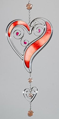 Diseño moderno decorativo colgante Tiffany corazón rojo plata, 52 cm