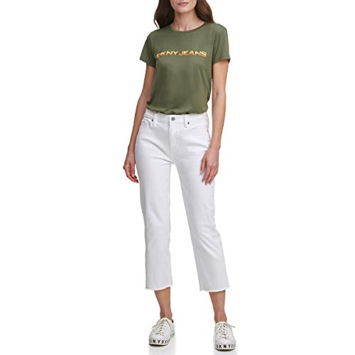 DKNY E0rl2630, Rivington Slim Straight Crop Jeans, White, 29 De Las Mujeres